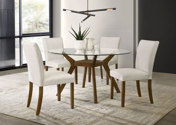Coaster Paxton Round Glass Top Dining Set with Parsons Chairs