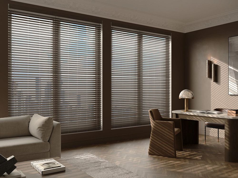 Composite and Faux Wood Blinds in a room