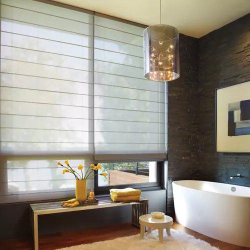Alustra Woven Textures Roman Shades in a room